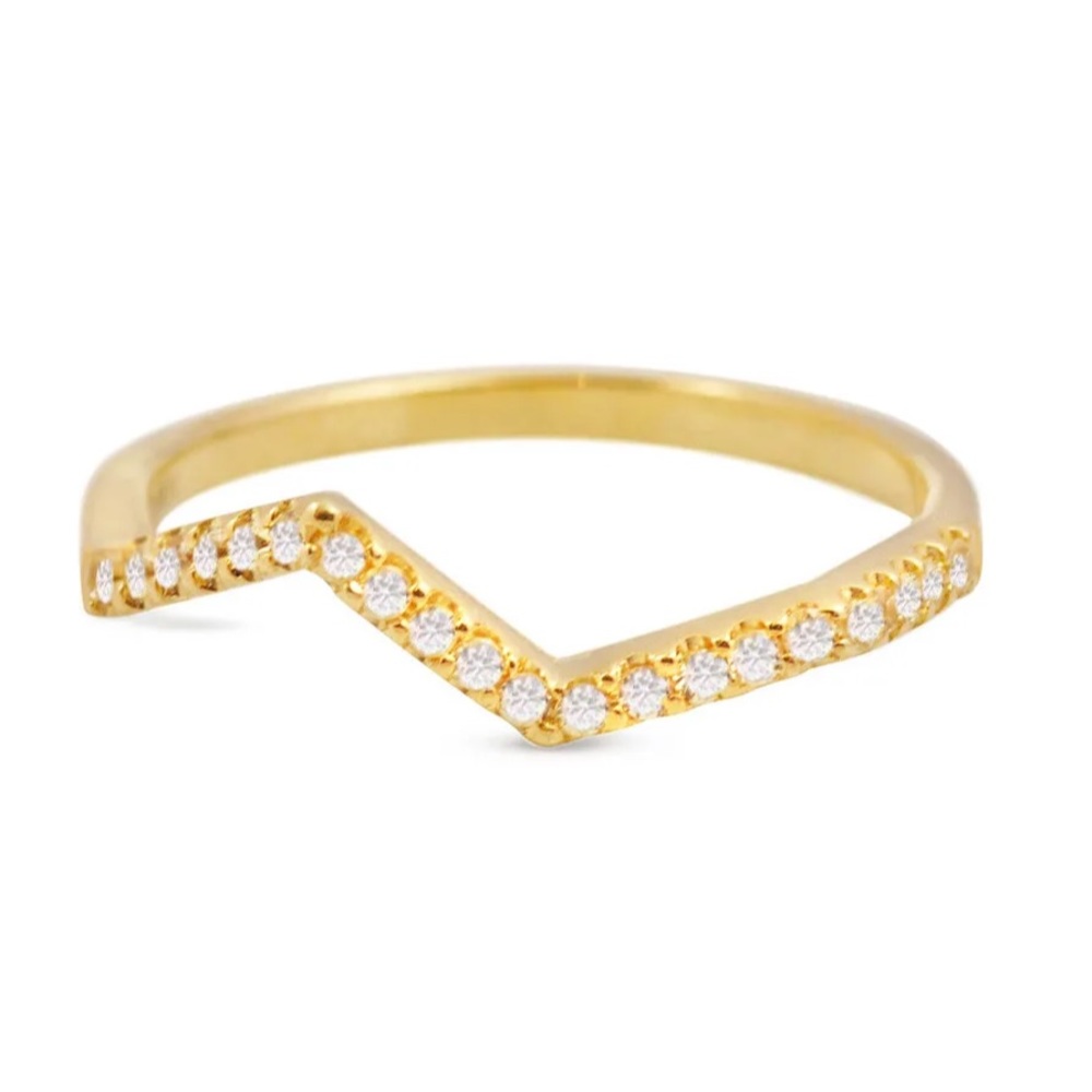 New 18k Yellow Gold Over Silver CZ Thin Band Ring